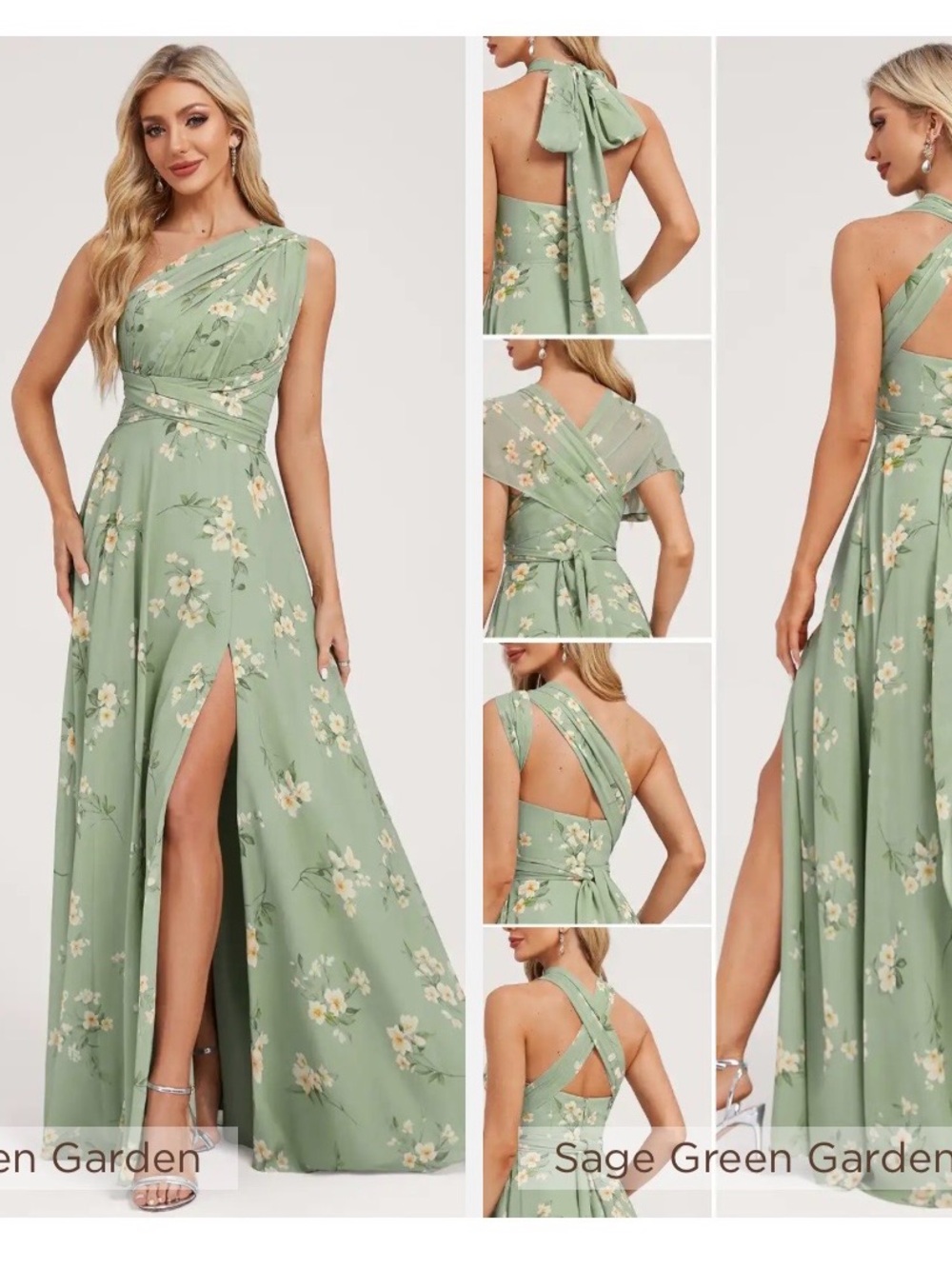 JJs House Sage Green Floral One-Shoulder Evening Gown, bridesmaid, wedding guest